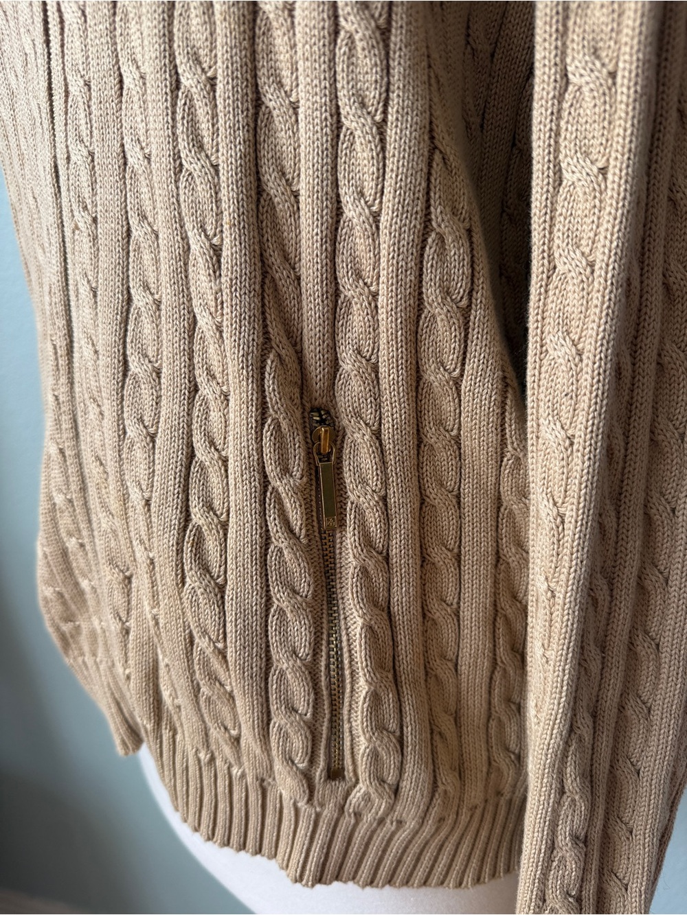 Lauren Ralph Lauren Metallic
Gold Cable Knit Zippered Cardigan Sweater - Picture 6 of 8